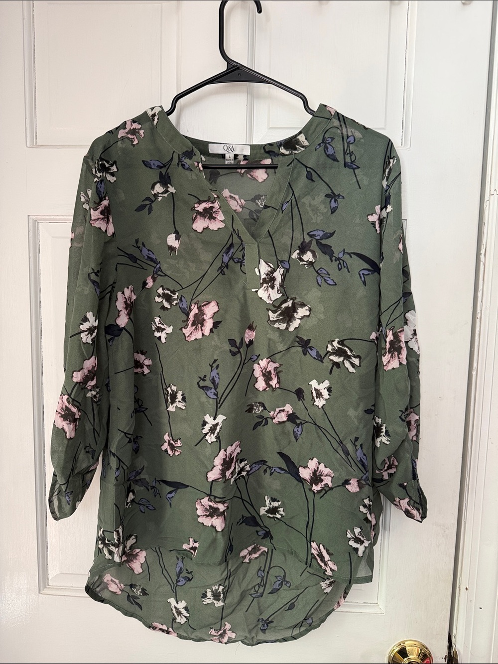 Women's Olive Green Floral Split-Neck Blouse - Q&A